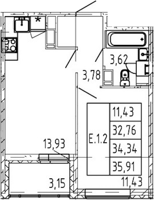 1-комнатная квартира 32.76 м², 12/12 эт., ЖК «Полис ЛАВрики»